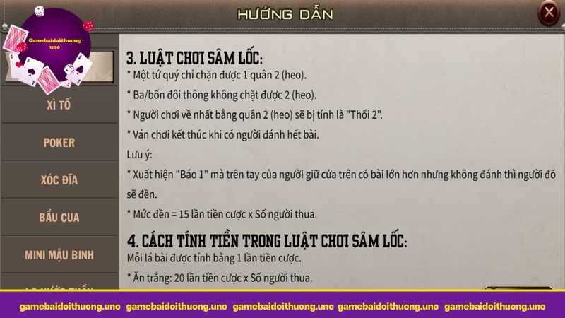 Hướng dẫn chơi sâm đưa ra rất chi tiết