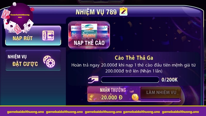 Nạp thẻ cào thành công sẽ được nhận tiền thưởng