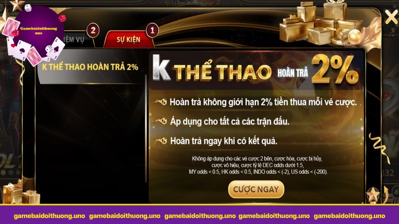 Chương trình K Thể thao hoàn trả 2% là ưu đãi hot