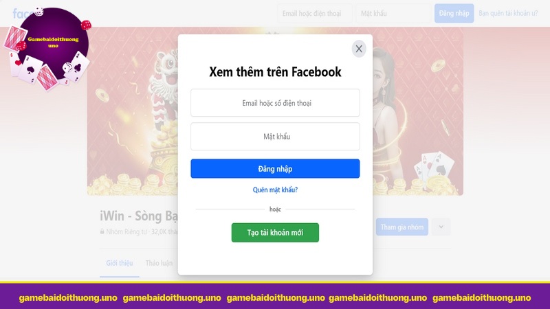 Cần đăng nhập facebook để báo CSKH IWIN hỗ trợ